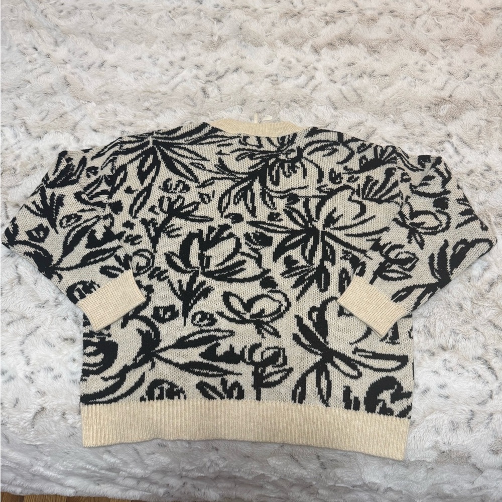 Anthropologie Floral Patterned Sweater - Black, Cream, and Pink - Picture 3 of 4